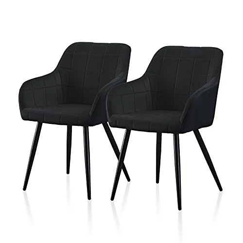 TUKAILAI Lot de 2 chaises de salle à manger rembourrées industrielles pour salon, restaurant, réception, salon ou bureau Noir