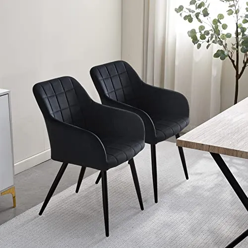 TUKAILAI Lot de 2 chaises de salle à manger rembourrées industrielles pour salon, restaurant, réception, salon ou bureau Noir