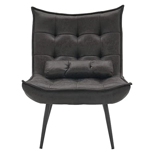 MCombo 4779 Fauteuil de détente moderne avec coussin taille pour salon, rétro vintage et rétro, lecture, rembourré, gris foncé, sans tabouret), Dunkelgrau, ohne Hocker, (6151-4779)