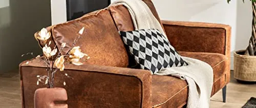Canapé Vintage 3 Places Cuir Marron Cognac Aspect Vieilli et métal Noir Sonny