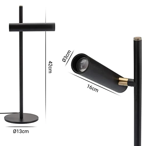 LUUK LIFESTYLE Lampe de table à LED, design esthétique minimaliste, lampe de bureau, lampe de lecture, lampe de chevet, contrôle tactile, luminosité réglable, luminaire d’appoint, noir mat