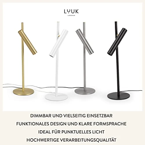 LUUK LIFESTYLE Lampe de table à LED, design esthétique minimaliste, lampe de bureau, lampe de lecture, lampe de chevet, contrôle tactile, luminosité réglable, luminaire d’appoint, noir mat