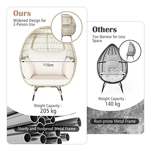 KOMFOTTEU Canapé en rotin en forme d'œuf - Fauteuil de jardin avec coussin - Avec structure en métal - Pour jardin, salon, terrasse
