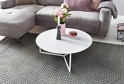 FineBuy Table Basse ø 80 cm Rond pour Salon | Mat laqué | Couleur Blanc | Design Moderne