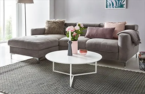 FineBuy Table Basse ø 80 cm Rond pour Salon | Mat laqué | Couleur Blanc | Design Moderne