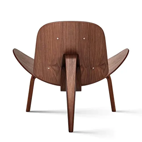 Rimdoc Chaise de salon moderne à coquille du milieu du siècle, fauteuil de salon en simili cuir, meubles scandinaves en bois, chaise de détente pour chambre à coucher