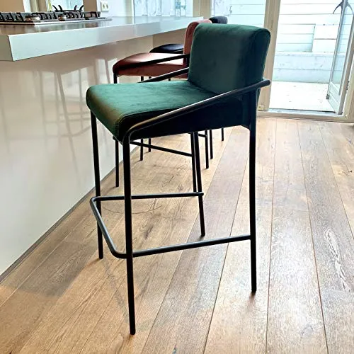 Damiware LEV Tabouret de Bar - Velours - Couleur Vert Foncé - Tabouret de Bar Assise 75 - Tabouret Bar Industriel Chic - Tabouret Velours - Assise Confortable - Qualité supérieure