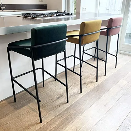 Damiware LEV Tabouret de Bar - Velours - Couleur Vert Foncé - Tabouret de Bar Assise 75 - Tabouret Bar Industriel Chic - Tabouret Velours - Assise Confortable - Qualité supérieure