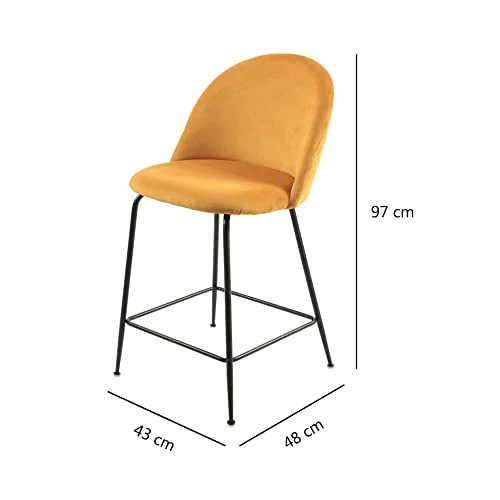 Meubletmoi Lot de 2 chaises/tabourets de Bar en Velours Jaune avec piètement en métal Noir et Repose-Pieds - Moderne Chic - FARA