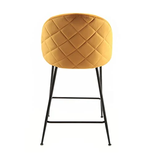 Meubletmoi Lot de 2 chaises/tabourets de Bar en Velours Jaune avec piètement en métal Noir et Repose-Pieds - Moderne Chic - FARA
