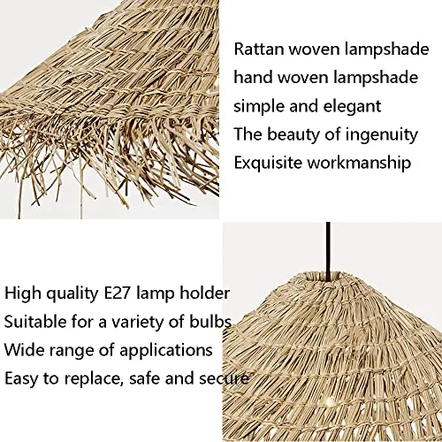 COBOTA Lustre Chapeau De Paille Rétro Industriel Suspension Rotin Chambre Pastorale Lustres Restaurant Ferme Abat-Jour Suspendu Couleur Primaire Irrégulière Plafonniers Couloir Rustiques 23.6in