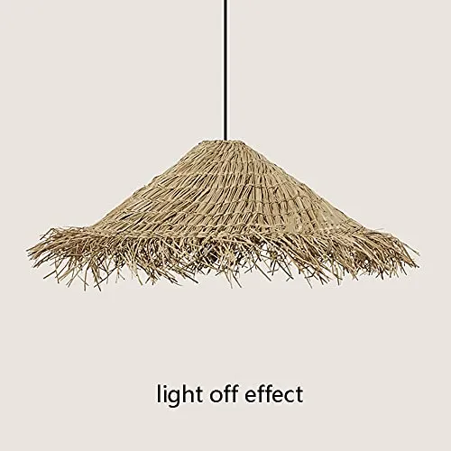 COBOTA Lustre Chapeau De Paille Rétro Industriel Suspension Rotin Chambre Pastorale Lustres Restaurant Ferme Abat-Jour Suspendu Couleur Primaire Irrégulière Plafonniers Couloir Rustiques 23.6in