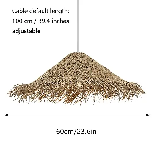 COBOTA Lustre Chapeau De Paille Rétro Industriel Suspension Rotin Chambre Pastorale Lustres Restaurant Ferme Abat-Jour Suspendu Couleur Primaire Irrégulière Plafonniers Couloir Rustiques 23.6in