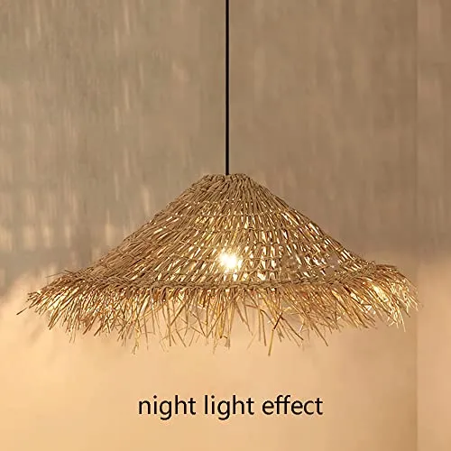 COBOTA Lustre Chapeau De Paille Rétro Industriel Suspension Rotin Chambre Pastorale Lustres Restaurant Ferme Abat-Jour Suspendu Couleur Primaire Irrégulière Plafonniers Couloir Rustiques 23.6in