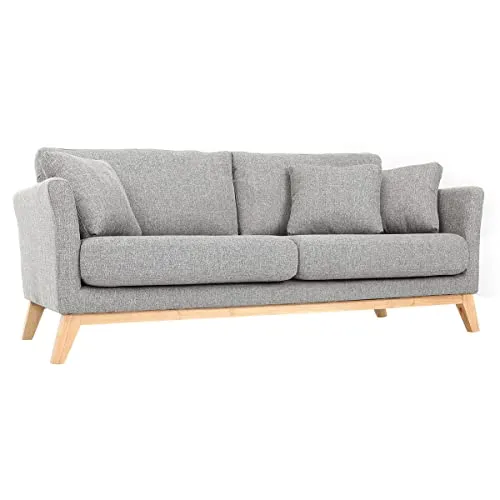 Canapé scandinave 3 Places Gris Clair déhoussable Pieds Bois Oslo