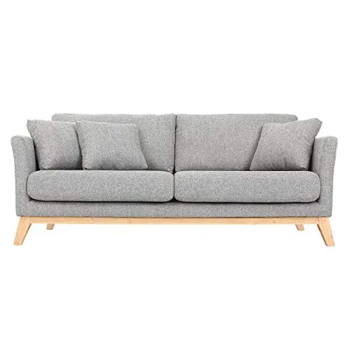 Canapé scandinave 3 Places Gris Clair déhoussable Pieds Bois Oslo