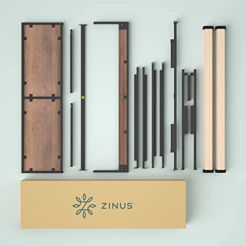 ZINUS 30 cm Mory Sommier plateforme en bois et en métal avec tête de lit en deux parties | Support à lattes en bois | Facile à monter | 180 x 200 cm | Marron
