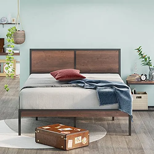 ZINUS 30 cm Mory Sommier plateforme en bois et en métal avec tête de lit en deux parties | Support à lattes en bois | Facile à monter | 180 x 200 cm | Marron