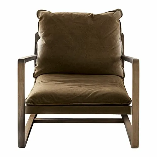 Loberon® Fauteuil Jowna en coton, mousse, bois de chêne, 67/76/95 cm, vert/marron