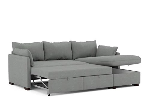 BUDWING Orlando Canapé Convertible d'angle Lit Chaise Longue Coffre Réversible Droite et Gauche Gris