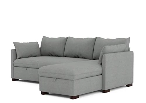 BUDWING Orlando Canapé Convertible d'angle Lit Chaise Longue Coffre Réversible Droite et Gauche Gris