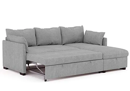 BUDWING Orlando Canapé Convertible d'angle Lit Chaise Longue Coffre Réversible Droite et Gauche Gris