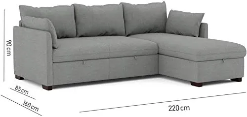 BUDWING Orlando Canapé Convertible d'angle Lit Chaise Longue Coffre Réversible Droite et Gauche Gris