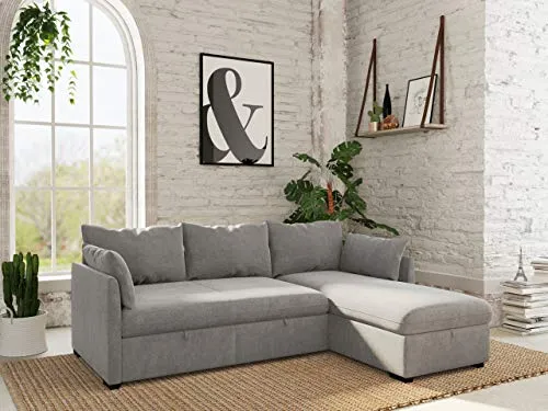 BUDWING Orlando Canapé Convertible d'angle Lit Chaise Longue Coffre Réversible Droite et Gauche Gris