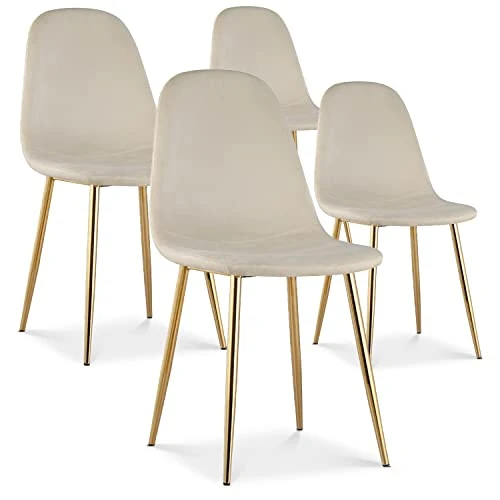 INTENSE DECO Lot de 4 chaises Bali Velours Beige Pieds doré