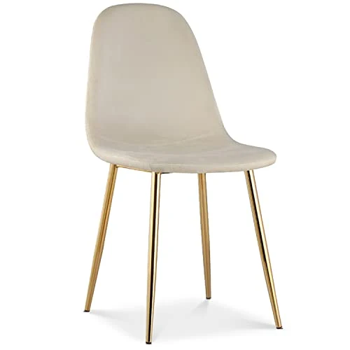 INTENSE DECO Lot de 4 chaises Bali Velours Beige Pieds doré