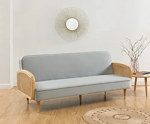 BAÏTA Sila Canapé Droit Convertible 3 Places, Velours, Gris, 201 x 86 x 85 cm