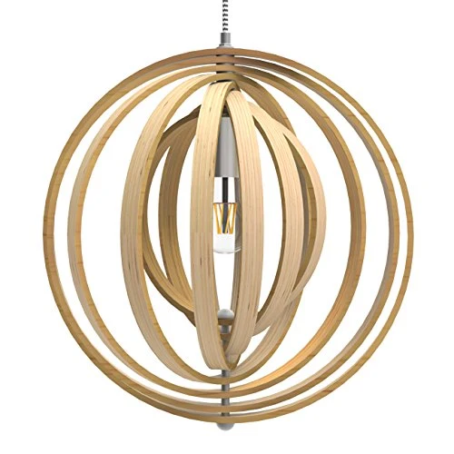 Tomons Lampe de Plafond LED en Bois Plafonnier Lustre du Style Moderne Vintage en Forme de Sphère Bandes de bois Ajustable pour Restaurants, Chambre, Salon, Salle de Bain, Café-bar, Cuisine - PL1004