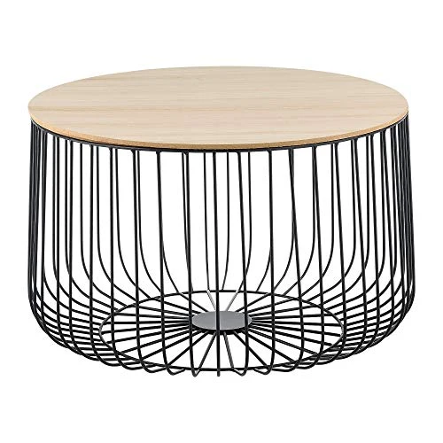 [en.casa] Lot de 2 Tables Basses Design Tables de Salon de Tailles Différentes Paniers à Plateaux Amovibles Métal MDF Noir Chêne Clair