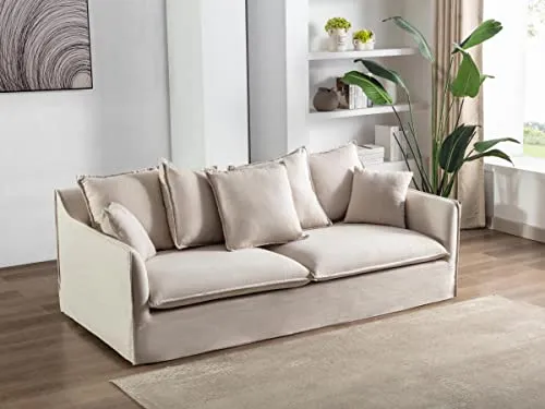 Vente-unique - Canapé 3 Places en Tissu et Lin Beige SANKA