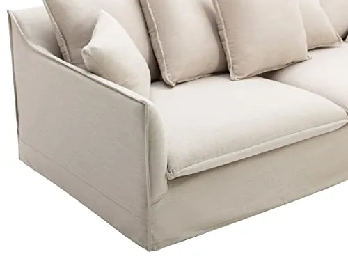Vente-unique - Canapé 3 Places en Tissu et Lin Beige SANKA