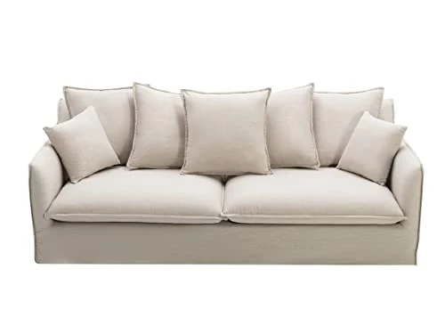 Vente-unique - Canapé 3 Places en Tissu et Lin Beige SANKA