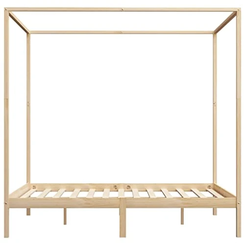 vidaXL Cadre de Lit à Baldaquin Lit Double Lit Adulte Lit Coffre Sommier à Lattes Chambre à Coucher Maison Intérieur 160x200 cm Bois de Pin Massif