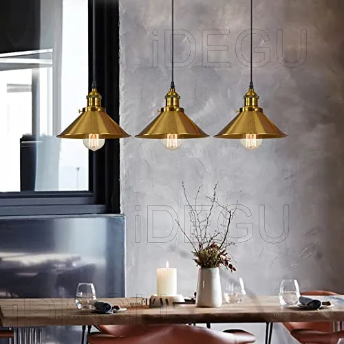 iDEGU Suspension Luminaire Industrielle Lustre Plafonniers Design Edison Métal 3 Lampes Suspension, Ø 220mm (50cm, Laiton / Doré )