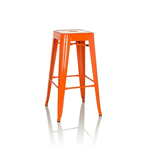 hjh OFFICE Tabouret de Bar VANTAGGIO High Métal Orange, Tabouret Industriel Haut, empilable, 645080