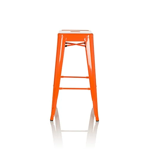 hjh OFFICE Tabouret de Bar VANTAGGIO High Métal Orange, Tabouret Industriel Haut, empilable, 645080