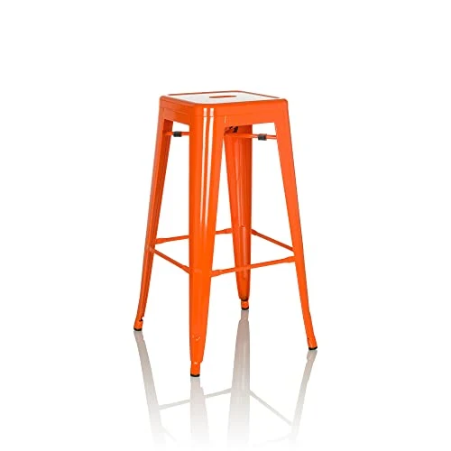 hjh OFFICE Tabouret de Bar VANTAGGIO High Métal Orange, Tabouret Industriel Haut, empilable, 645080