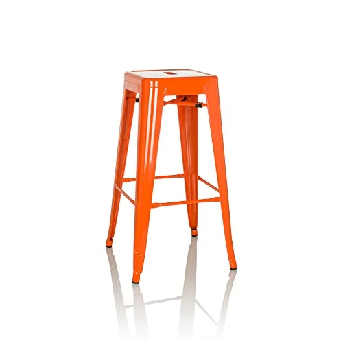 hjh OFFICE Tabouret de Bar VANTAGGIO High Métal Orange, Tabouret Industriel Haut, empilable, 645080