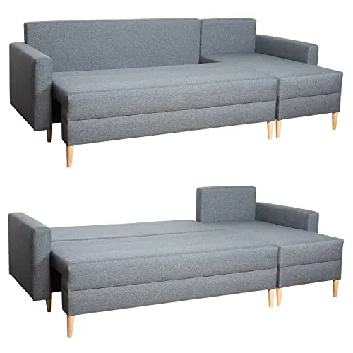 Happy Garden canapé d'angle Convertible ANTONI 3 Places en Tissu Gris. Canapé avec méridienne réversible et Coffre de Rangement.