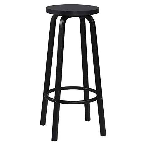 WOLTU 2 X Tabourets de Bar Bistro Tabouret Assise Rond en MDF et métal,Noir BH237sz-2