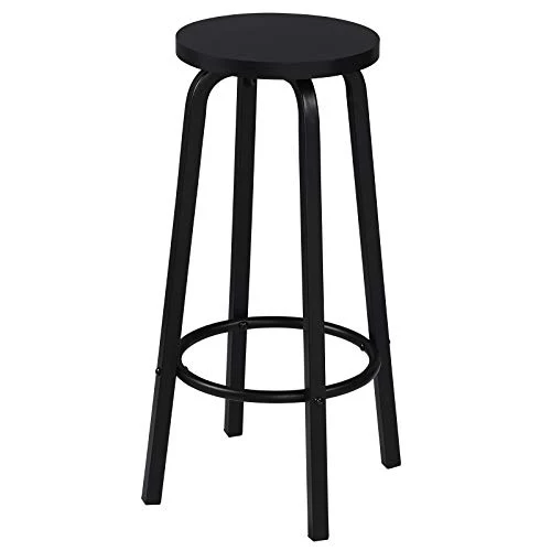 WOLTU 2 X Tabourets de Bar Bistro Tabouret Assise Rond en MDF et métal,Noir BH237sz-2