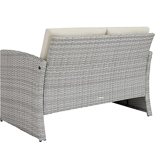 TecTake Salon de Jardin en Résine Tressée 4 Personnes, 1 Canapé, 2 Fauteuils, 1 Table avec Plateau en Verre, Coussins d’Assise et de Dossier Inclus (Gris Clair)