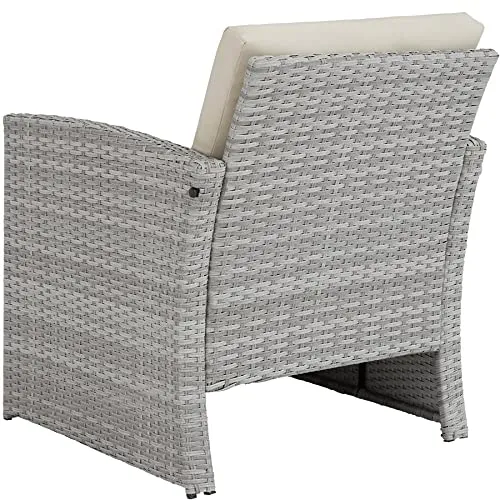 TecTake Salon de Jardin en Résine Tressée 4 Personnes, 1 Canapé, 2 Fauteuils, 1 Table avec Plateau en Verre, Coussins d’Assise et de Dossier Inclus (Gris Clair)