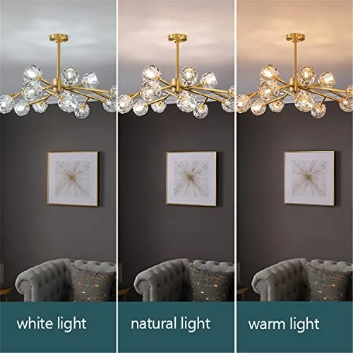 PaRfco Lustre Spoutnik en cristal avec 15 lumières, lustres en laiton, luminaire moderne en or pour salle à manger, salon