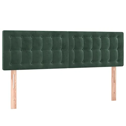 vidaXL Tête de Lit à LED Meuble de Chambre à Coucher Accessoire de Lit Double Tête de Cadre de Lit Intérieur Vert Foncé 144x5x78/88 cm Velours