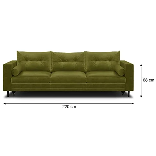 HOMIFAB Canapé 3 Places Convertibles en Velours Vert Olive - Viktor